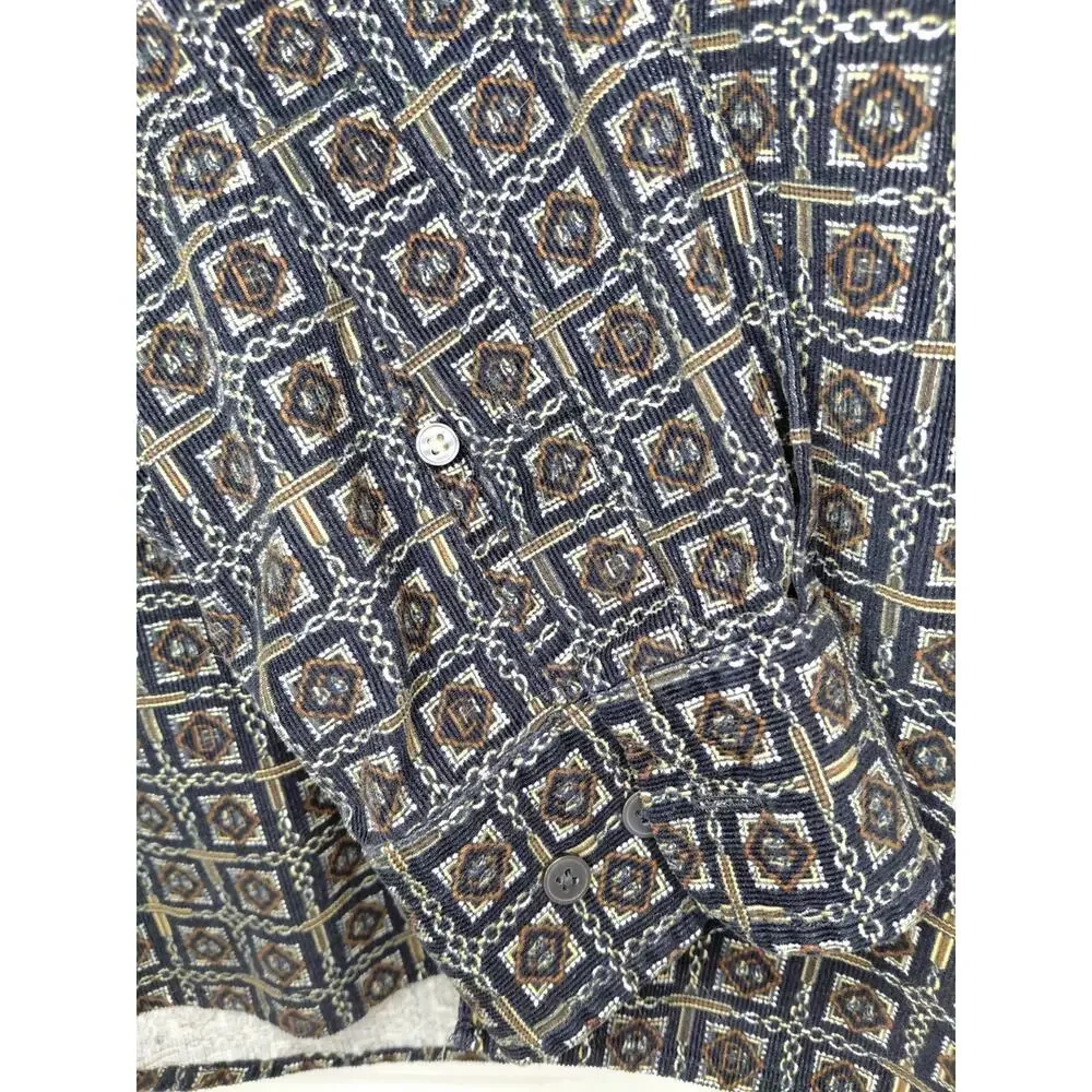 Banana Republic Organic Cotton Corduroy Button Down Shirt Men L Geometric Fall